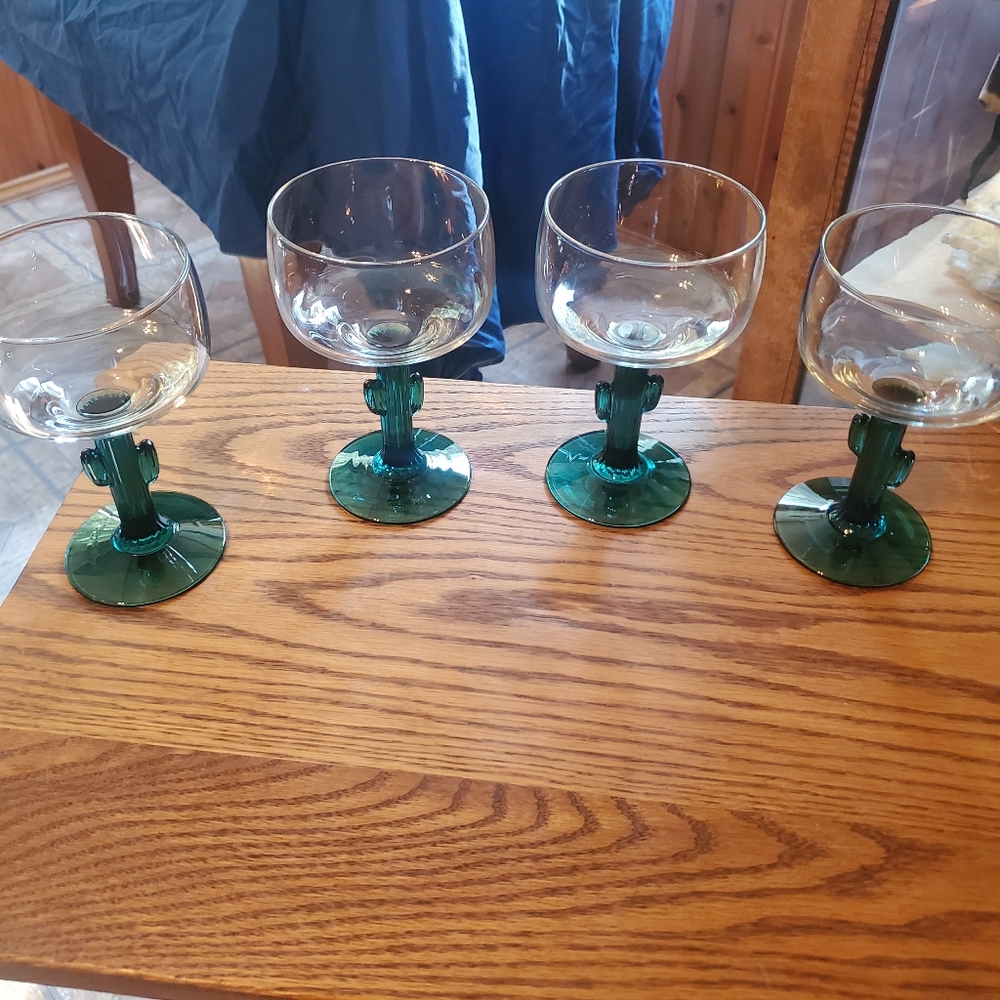Libby Cactus Saguaro Green Stem Glassware Margarita Set of 4